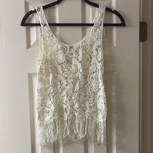 Charlotte Russe Ivory Lace Tank with Fringe